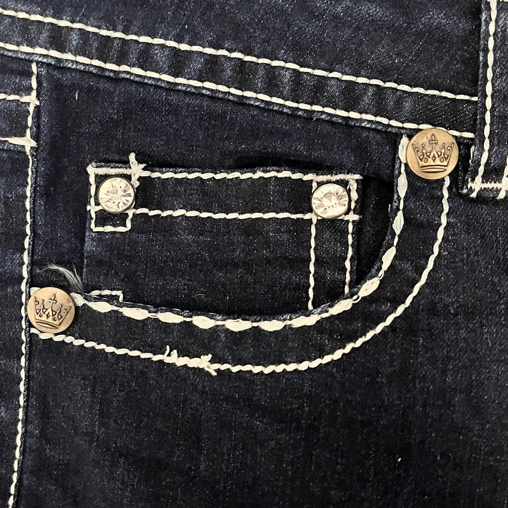 Rebel & Soul Y2K Dark Indigo Skinny Rhinestone Jeans sz 16 - Picture 5 of 11
